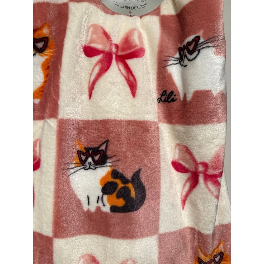 Valentines Day Coquette Pink Bows and Cats Blanket